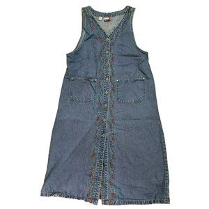 Vintage J.L. NY Women's Button Front Floral Embroidered 1980's Sleeveless Dress